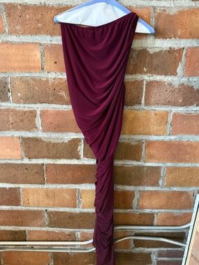 Norma Kamali One-Shoulder Draped Gown in Plum. Worn Once + Dry Cleaned. Size M.